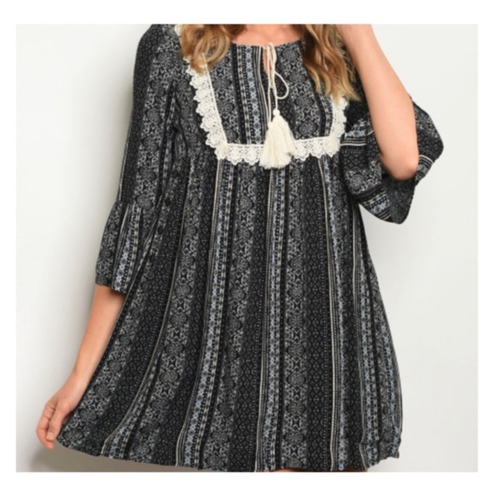 Sale Black and White Tassel Mini Dress